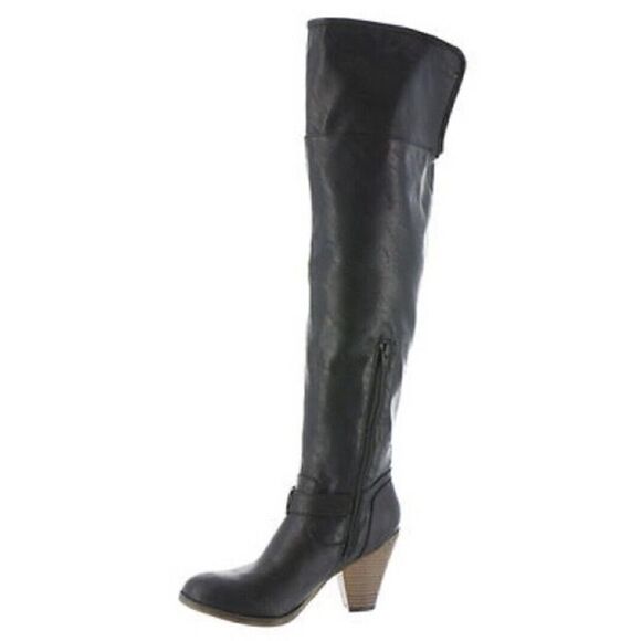 MIA Farley Over The Knee Heeled Boots Solid Black Buckle Accent Side Zip Sz 6.5 - Picture 2 of 11